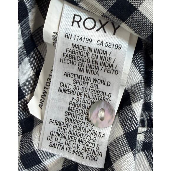 Roxy Women Jacket Hoodie Cardigan Sizee Large L Black White Plaid Roll Tab New - Picture 10 of 11